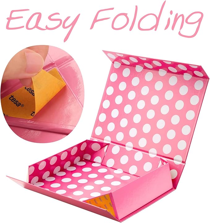 GREEN BEAN 6 Gift Boxes 11x7.8x2.3 Inches, Gift Box Pink Gift Boxes with Lids for Presents, Magnetic Closure Gift Boxes, Shirt Gift Boxes for Clothes (Glossy Metallic Pink, Polka Dot Design Inside)