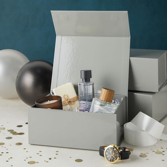 Stockroom Plus 6 Pack Magnetic Gift Boxes with Lids, 9.5 x 7 x 4 Inches for Birthday, Wedding, Groomsman and Bridesmaid Proposal Box (Gray) - Groomsmen Proposal Gift Box