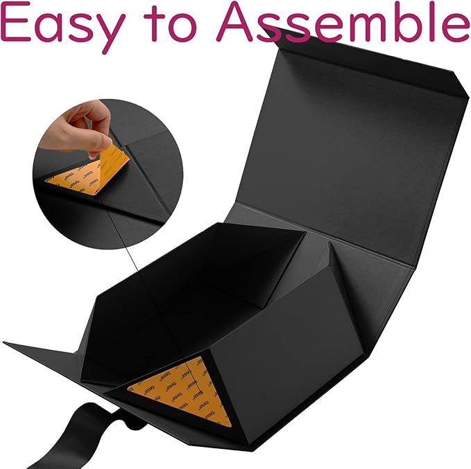 JINMING 6 Gift Boxes with Ribbon 9x6.5x3.8 Inches, Black Boxes for Gifts, Groomsmen Proposal Boxes for Mother's Day, Father's Day, Collapsible with Magnetic Closure