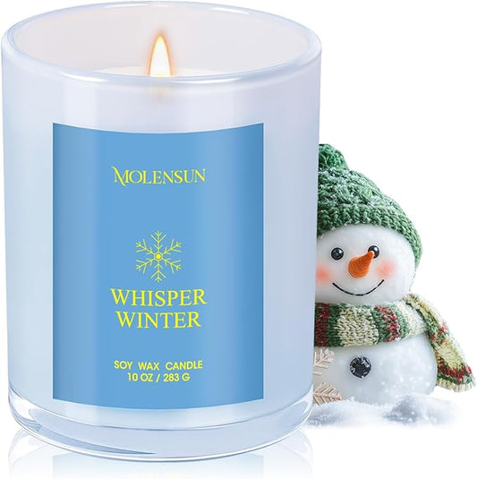 Whisper Winter Candle, 10oz Soy Scented Candle for Home, Christmas Birthday & Holiday Gifts for Women & Men, Long Lasting 50+ Hour Clean Non-Toxic Burn, Elegant Winter & Christmas Festive Home Decor
