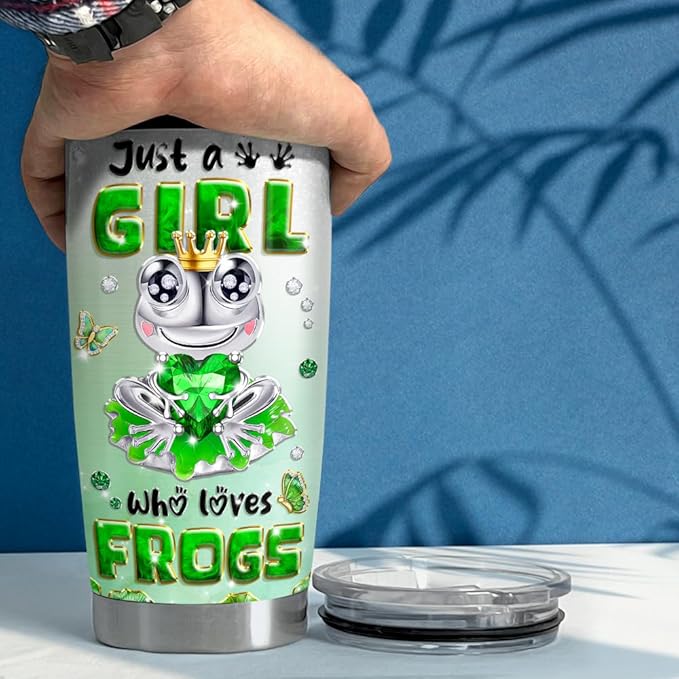 SANDJEST Frog Tumbler 20oz Girl Who Loves Frogs Cup Stainless Steel Insulated Tumblers Coffee Travel Mug for Girls Teen Gift for Birthday Christmas