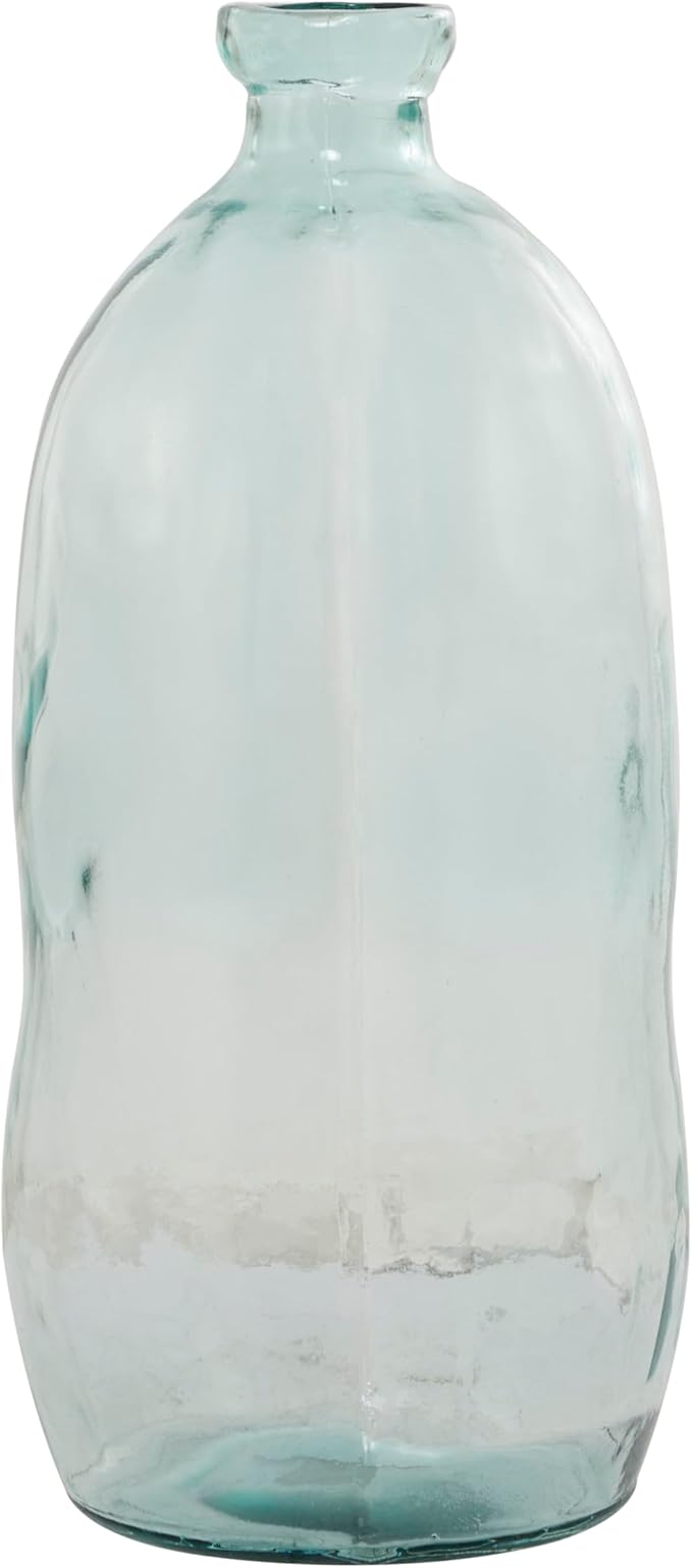 Deco 79 Recycled Glass Handmade Decorative Vase Spanish Bottleneck Centerpiece Vase, Flower Vase for Home Decoration 13" x 13" x 29", Blue