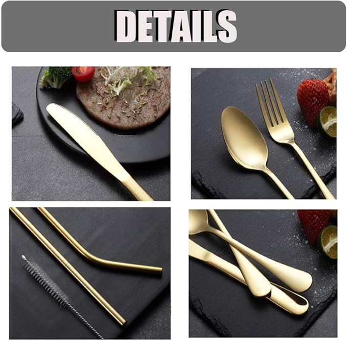 Travel Utensils Set with Case Reusable Stainless Steel Silverware Flatware Set 9 Pcs Portable Cutlery Eating Utensils Set for Lunch Boxes Workplace Camping School, Dishwasher Safe (Multi)