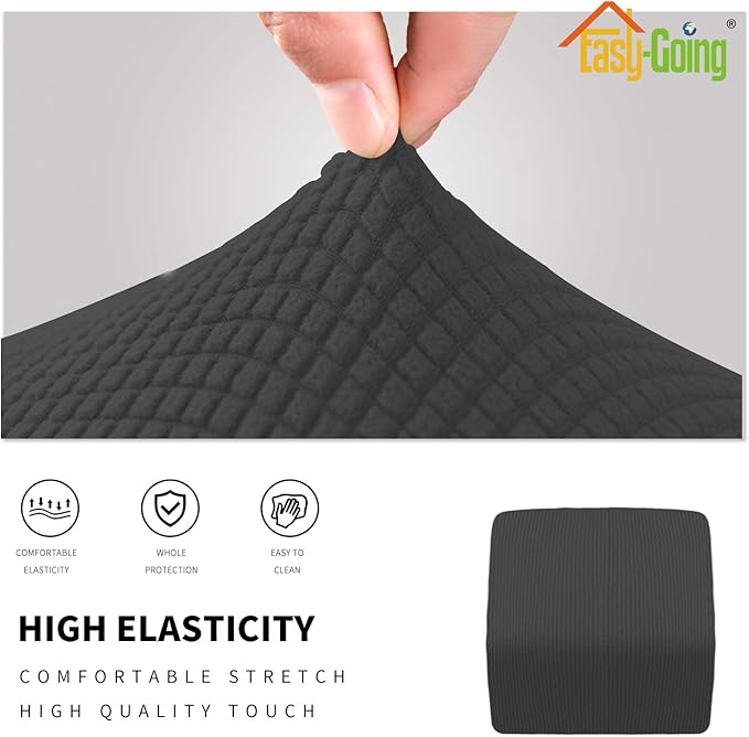 Easy-Going Stretch Ottoman Cover Folding Storage Stool Furniture Protector Soft slipcover with Elastic Bottom(X-Small,Dark Grey)