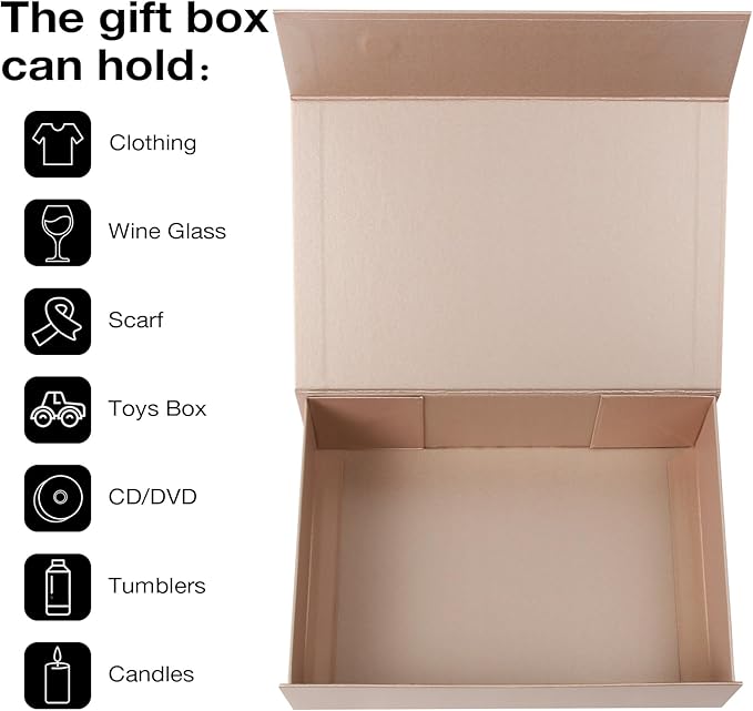 Aimyoo Gold Collapsible Gift Box with Magnetic Closure Lids 13.8x9x4.3 in, Bridesmaid Groomsmen Proposal Box, Large Rectangle Box for Present Graduation Storage 3 Pack