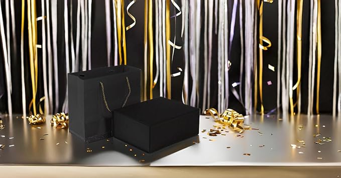 Elegant Gift Boxes with Gift Bag for Presents with Lids Magnetic Closure Rectangle Collapsible for Christmas, Valentine's Day, Birthday Gift Packging (Black)