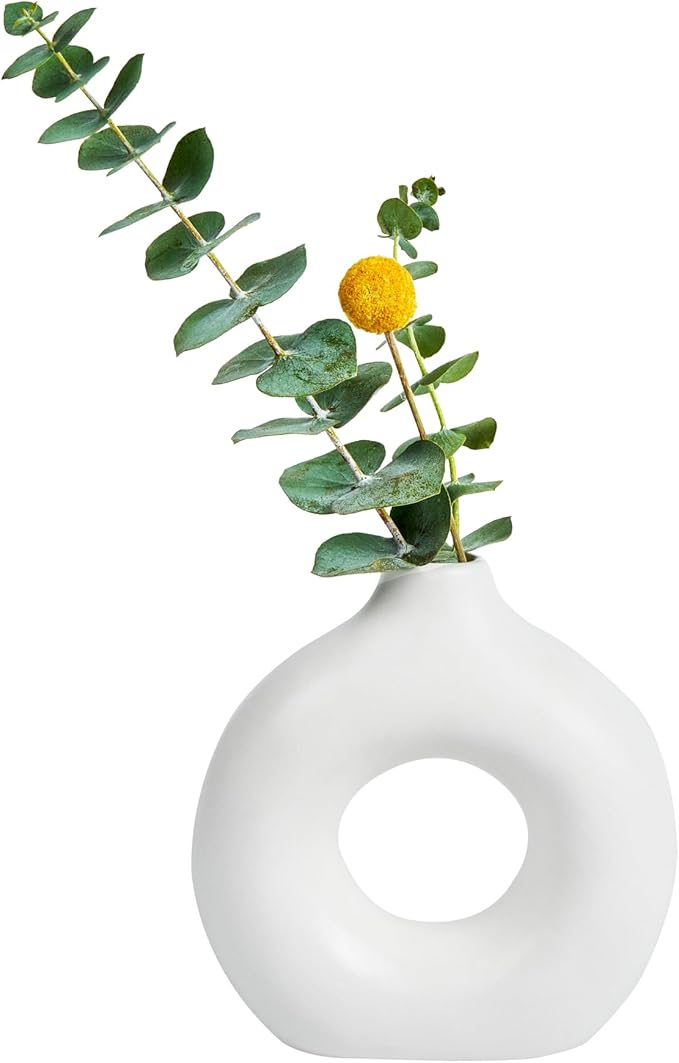 Restaurantware-Table Art Flower Vase, 1 Donut Vase - Minimalist Style, for Fresh Or Artificial Flowers, Black Ceramic Piece for Home Decor, Kitchen, Home, Living Room, Office, and More