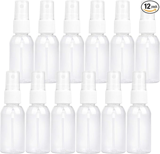 TRENDBOX 12 Pack Empty Transparent Plastic Fine Mist Spray Bottle 30 ml (1 oz)
