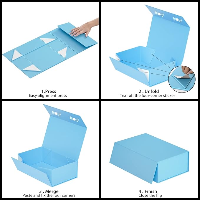 5 Pack Blue Gift Box, 12x6x4'' Gift box for Presents with Lids Magnetic Closure Rectangle Collapsible for Bridesmaid Proposal Box, Wedding, Christmas, Halloween, Birthday Gift Packging