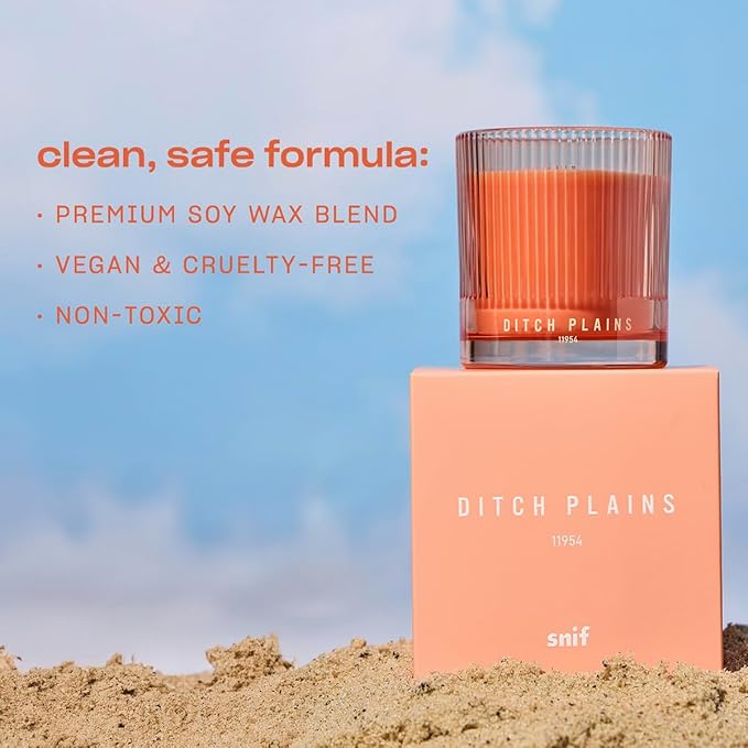 Ditch Plains Scented Candle by Snif, Neroli and Cedarwood, 50+ Hours, 100% Cotton Fiber Wicks, Soy Wax Blend, Non-Toxic, Vegan, 8.5 oz