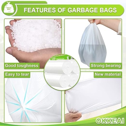 OKKEAI 4-5 Gallon Trash Bags Small Garbage Bags Bathroom Trash Can Bags150 Counts Wastebasket Liners for Office Kitchen,White,Fits 15-20 Liter Bins