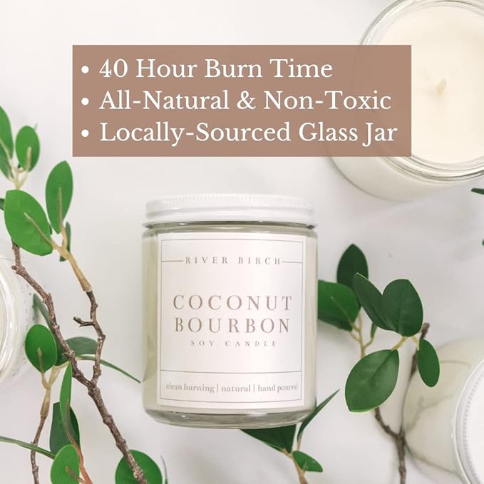 River Birch Candles Coconut Bourbon Scented Candle | Premium, All-Natural, Non-Toxic, Soy Candles | 8.5oz 40 Hr Burn Time | Cozy Relaxing Gifts for Home