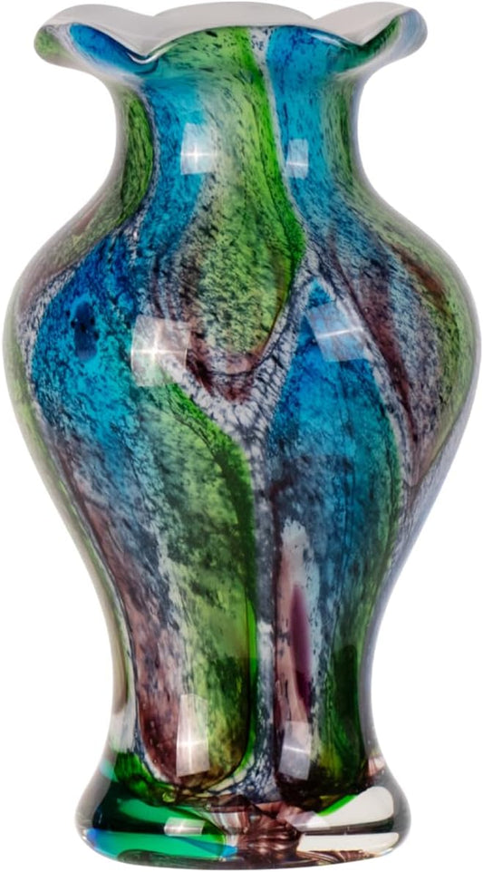 KAMMAK Colored Glass Vase, Beautiful Hand Blown Decorative Vase, Modern Art Vase for Flower Mantle Dining Table Centerpiece, Entryway Living Room Wedding Decoration, FH010