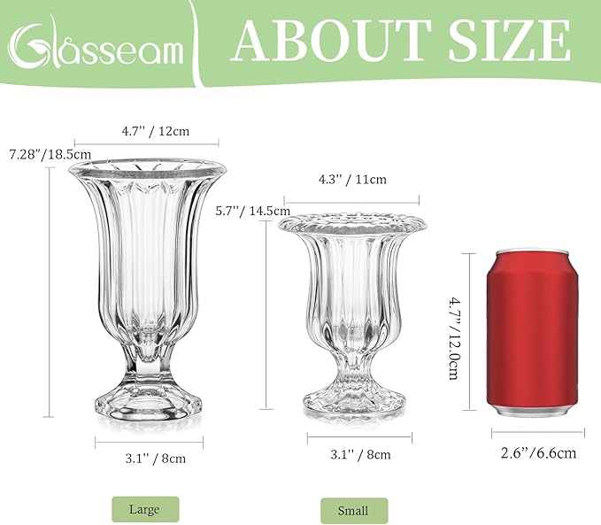Glasseam Compote Flower Vase Set of 6, Small Pedestal Vases for Centerpieces, Crystal Clear Glass Vases for Flowers, Ribbed Decorative Vase Decor Footed Urn for Dining Table Decoration, 5.7in