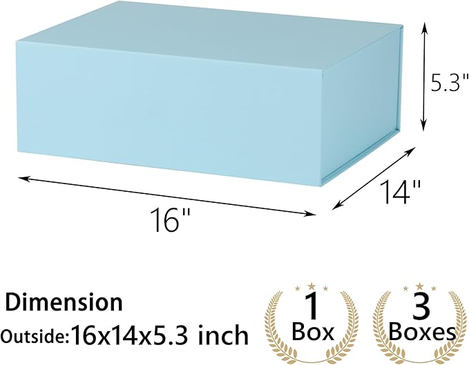 Light Blue Gift Box,16x14x5.3 Large Gift Boxes With Lids For Presents Includes Ribbon And Diy Printable Sticker Paper,Bridesmaid Proposal Box,Magnetic Gift Box For Birthday,Wedding,Graduation