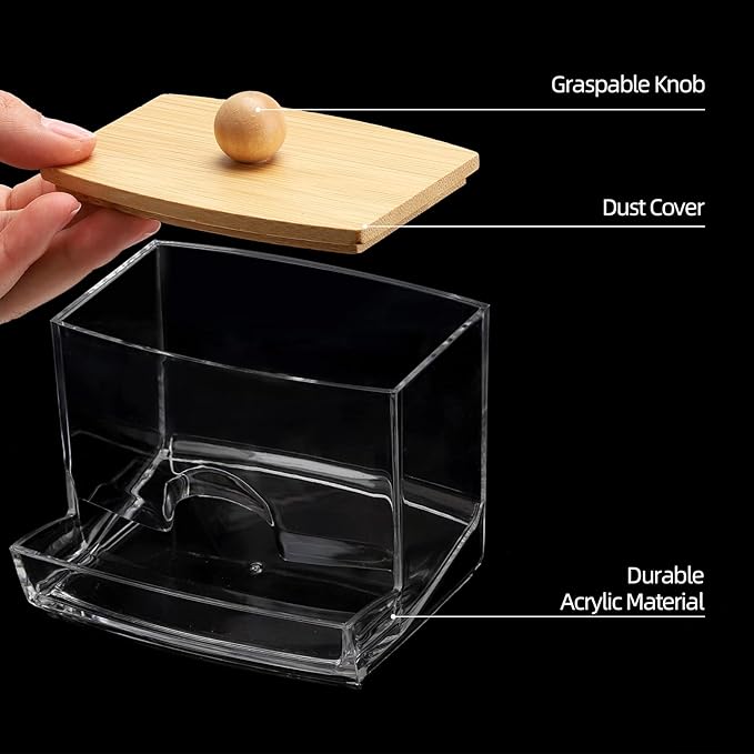 Tbestmax 10oz Qtip Holder Dispenser with Bamboo Lids, Big Clear Bathroom Organizer Accessories Decor for Storage-Qtips Cotton Ball Holder Apothecary Jars, Cotton Swabs, Floss Container