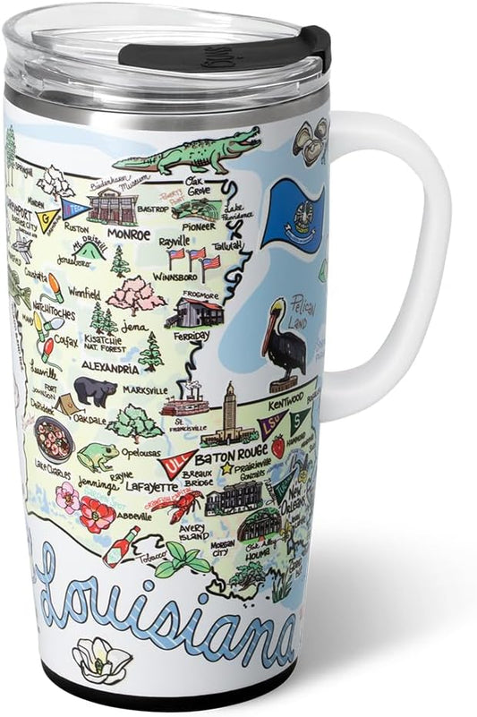 Swig Life 22oz Travel Mug, Insulated Tumbler with Handle and Lid, Travel Coffee Mug, Cup Holder Friendly, Stainless Steel 22 oz Tumbler, Reusable Insulated with Lid (Louisiana)