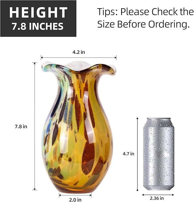 KAMMAK Colored Glass Vase, Beautiful Hand Blown Decorative Vase, Modern Art Vase for Flower Mantle Dining Table Centerpiece, Entryway Living Room Wedding Decoration, FH008