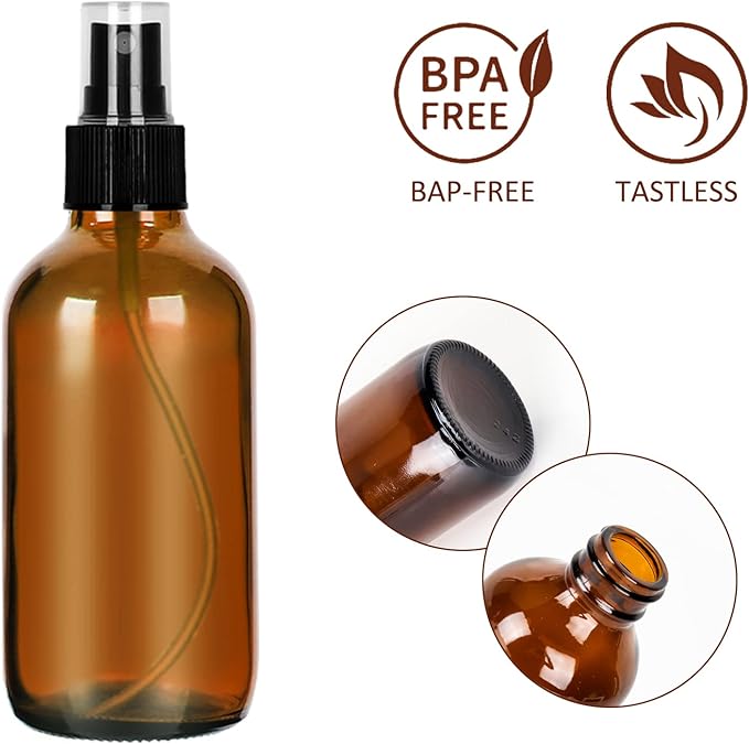 CycleMore 120ml 16Pcs 4oz Amber Glass Spray Bottles with Fine Mist Sprayers, Glass Travel Bottles for Cosmetic Essential Oils Cleaning Solutions Perfumes & More Liquids Ideal for Mother & Friends