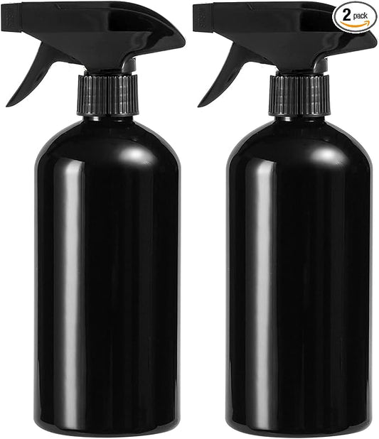 UUJOLY 17 oz Plastic Spray Bottle Trigger Empty Spray Bottles Clear Refillable Container for Water, Essential Oils, Hair, Cleaning Products, Adjustable Head Sprayer and Stream, Black, 2 Pack