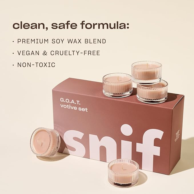 Snif G.O.A.T. Votive Candle Set, 5 Premium Scented Candles, 100% Cotton Fiber Wicks, Soy Wax Blend, Non-Toxic, Vegan