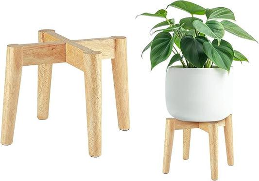 Wood 7.5" x 9.8" Plant Stand Indoor Outdoor, Wooden Single Floor Plant Pot Holder, Natural Plant Stand, Assembly Required (Excluding Potted Plants)