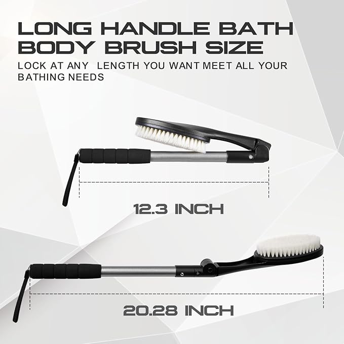 EASACE Body Brush for Back,Lotion Applicator, Long Handle Bath Brush for Showering, Adjustable Head Back Scrubber, Shower Brush with Soft Bristles for Wet or Dry