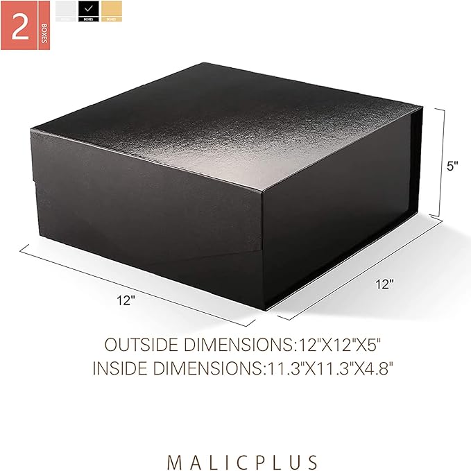 2 Extra Large Gift Boxes with Lids 11.3x11.3x4.8 Inches, Black Groomsmen Proposal Boxes with Magnetic Closure for All Occasion (Grass Texture)