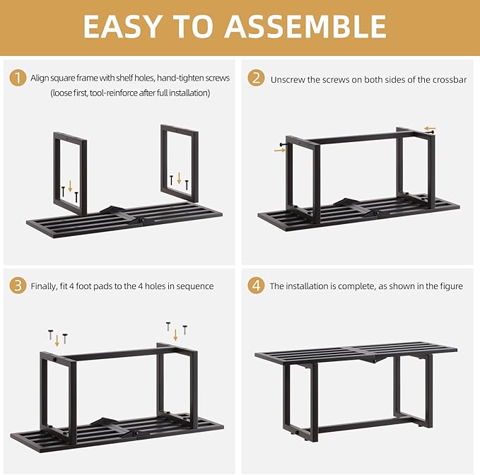 2 Pack Metal Plant Stand Indoor, Outdoor Iron Plant Shelf, Heavy Duty Slatted Display Shelf for Patio Balcony Garden Living Room Load Bearing 330 LB 26" L x 10.4" H x 8.6" W 1 Tier Black