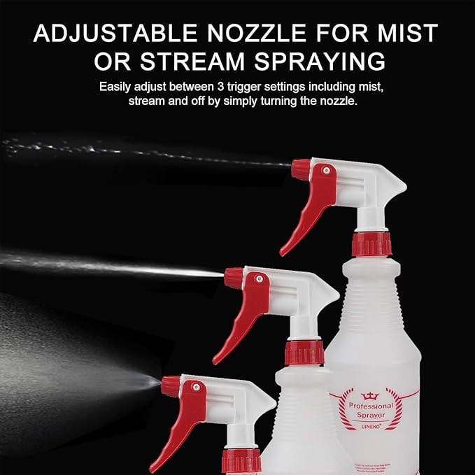 Plastic Spray Bottle 2 Pack, 32 Oz, All-Purpose Heavy Duty Spraying Bottles Leak Proof Mist Empty Water Sprayer for Cleaning Solution, Essential Oils, Hair, Planting, Pet with Adjustable Nozzle - Red