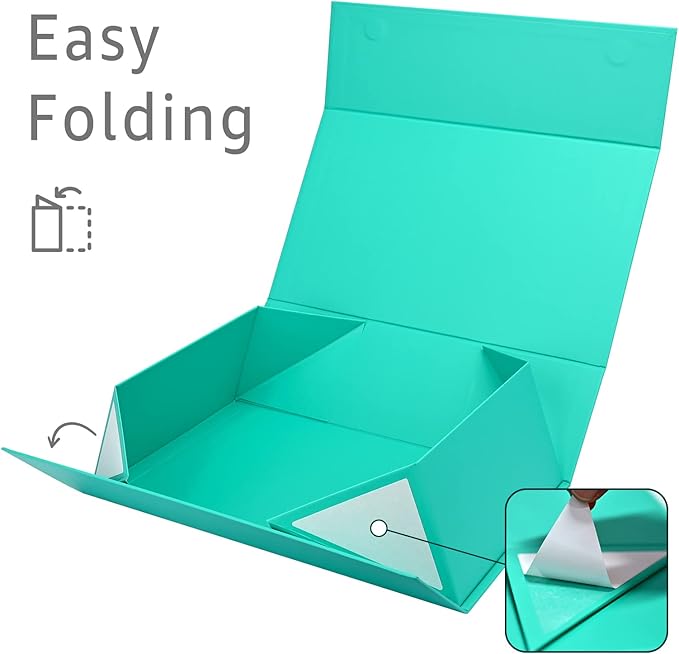 LIFELUM Green Blue Gift Box 13.85 x 8.35 x 4.45 inch, 1 Pack Big Gift Box with Magnetic Lid for Presents, Bridesmaid Proposal Boxes Contains Ribbon, Card,Shredded Paper Filler