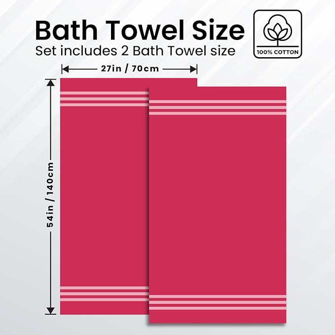 Infinitee Xclusives 100% Cotton Luxury Bath Towels Set of 2 (27x54 Inches) (Burgundy, Bath Towels - Pack 2)