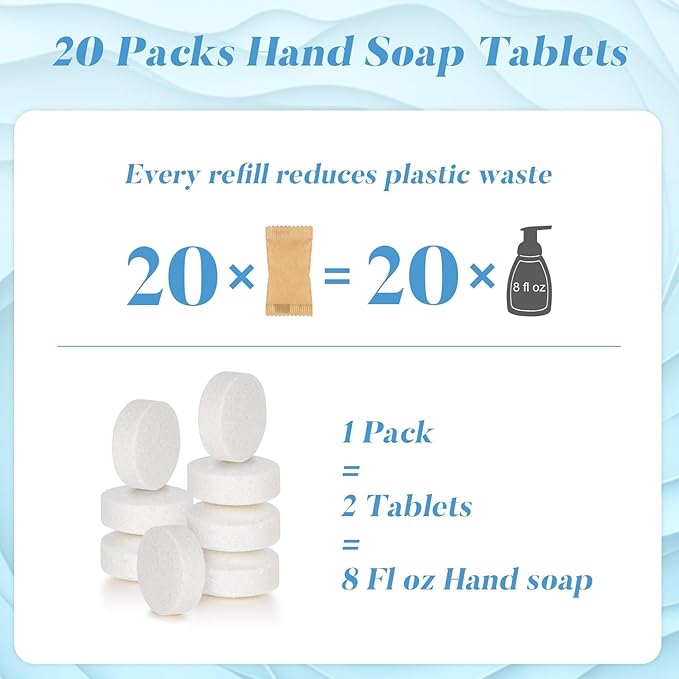 20 Foaming Hand Soap Tablets - Faster Dissolving Foam Soap Refills Lavender Fragrance Hand Wash Tablets Hand Wash Refill Portable Hand Soap Refill for Kitchen Home Hotel