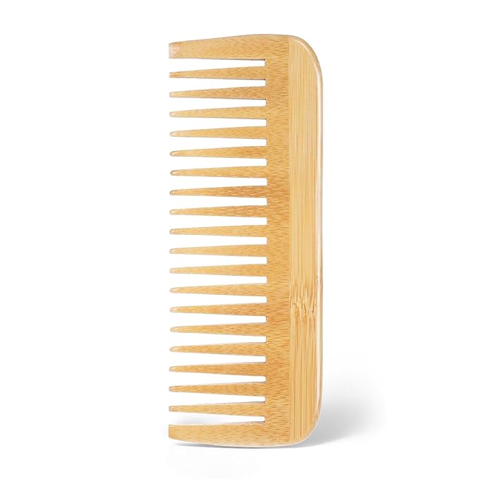 Bamboo Wide Tooth Comb, Natural Bamboo Hair Detangling Comb Anti-Static Hair Brush, Wooden Curls Anti Static Big Tooth Wood Combs for Women and Men All Hairs Types,Travel Friendly