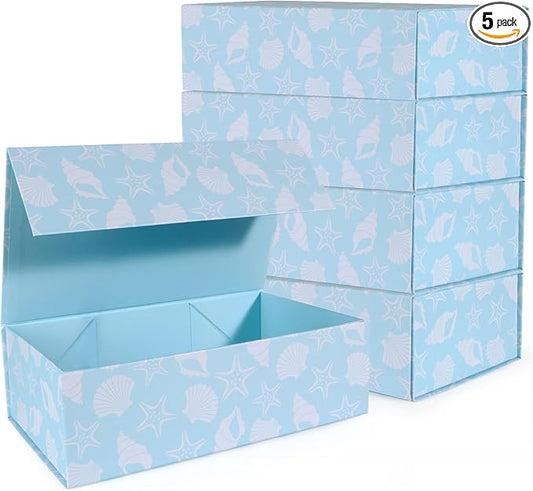 Blue Ocean Theme Gift Box with Magnetic Lids 13.8x8.3x4.4 in, Large Bridesmaid Proposal Boxes, Rectangle Wedding Decorative Storage Box 5 Pack