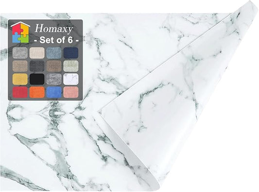 Homaxy Faux Leather Heat Resistant Placemats for Dining Table Set of 6, Waterproof Wipeable Washable PU Table Mats, Easy to Clean Anti-Slip Place Mats, 11.8" x 17", Marble