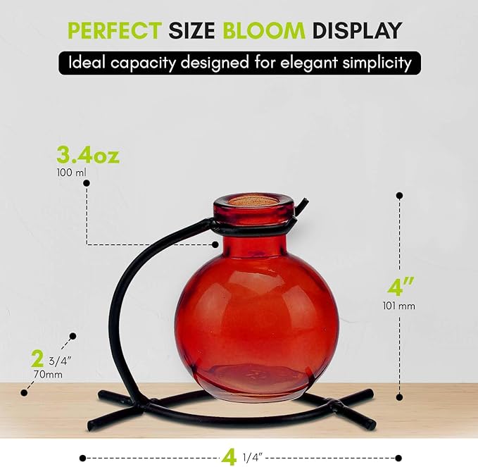 Couronne Company M501-200-06 Casablanca Recycled Glass Vase & Metal Stand, 4", Red, 1 Piece