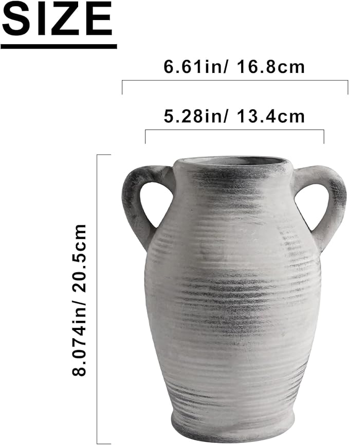 Sunddo Rustic Ceramic Vase for Home Decor, 8 inch Farmhouse Vintage Boho Vase, Farmhouse Decor, Table Living Room Bedroom Fireplace Decor
