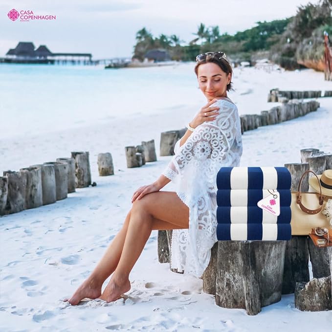 CASA COPENHAGEN Cabana Towel Designed in Denmark Rough and Tough, Quick Dry, Beach, Pool, Bath & Shower 30x60 inches 4 Pieces Cotton Beach Bath Towels Set - Royal Blue