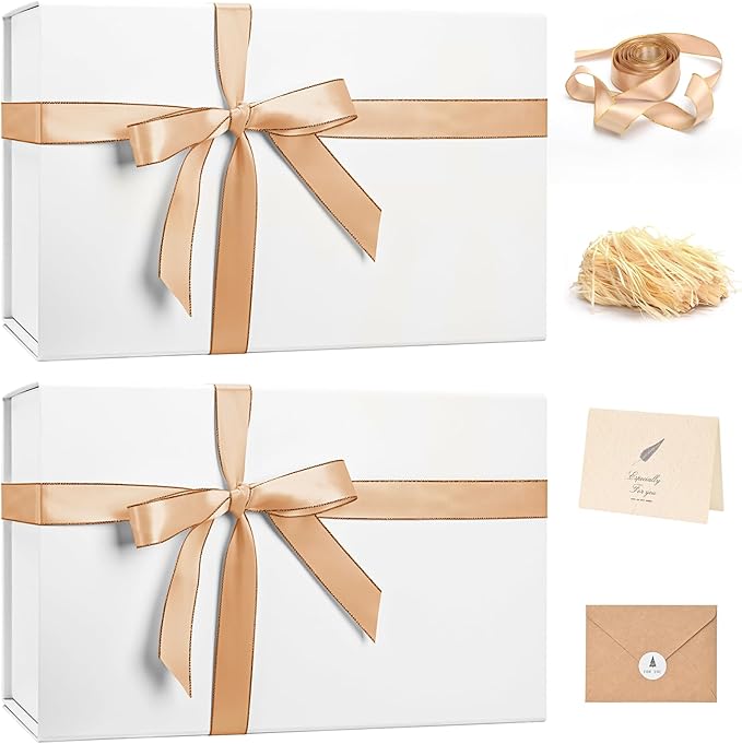 LIFELUM Large Gift Box 14"x8.5"x4.5" Christmas Gift Boxes with Lids for Presents for Anniversary Wedding Proposal Birthday Gift boxes with Shredded Filler Card Ribbon