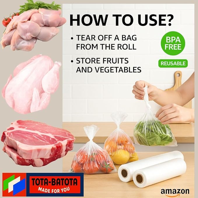 1 Roll (450) – Clear Plastic Produce Bags on a Roll 12" × 20", Premium Food Storage Bags for Kitchen & Commercial Use, Freezer Safe, Strong & Easy Tear, Ideal for Fruits, Vegetables & Meat