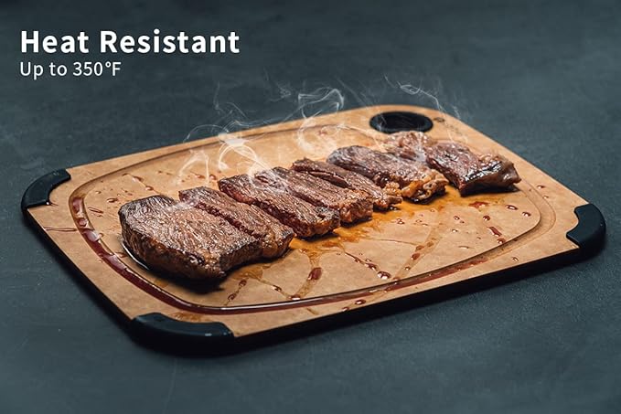 Cutting Board, Toptier Wood Fiber Cutting Board for Kitchen, Non-Slip Kitchen Wooden Chopping Board, Reversible, Eco-Friendly, Natural Wood Fiber, Large Cutting Board, 17.5 x 13-inch, Natural Slate