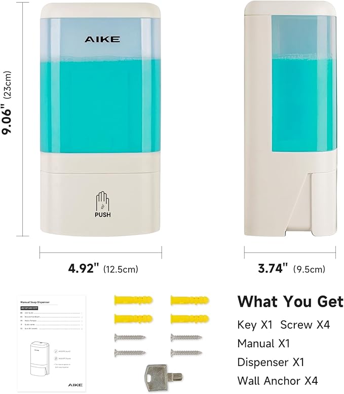 AIKE Wall Mount Liquid Soap Dispenser for Commercial Bathrooms,Offices,Restaurants 40 oz Large Capacity AK1007,White