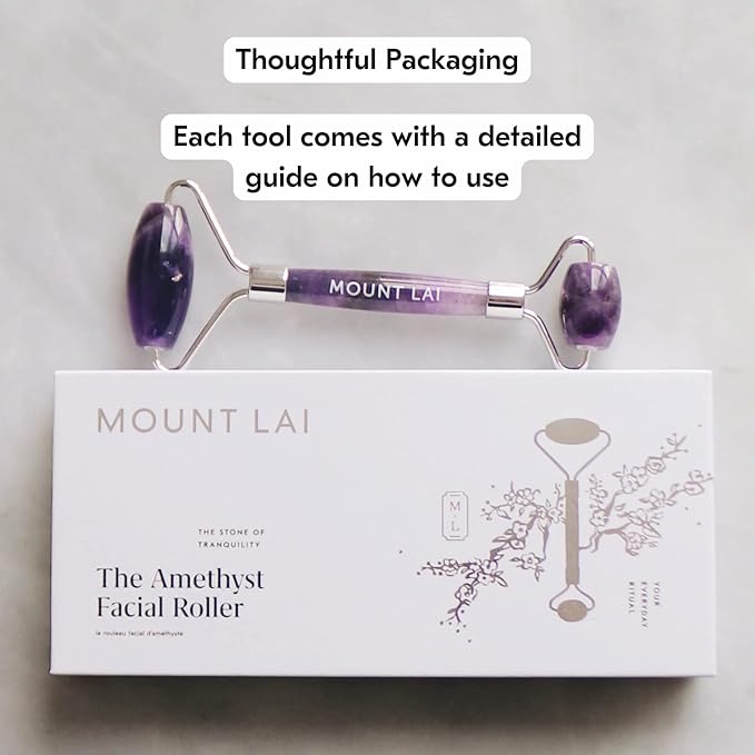 Mount Lai De-Puffing Amethyst Face Roller – The Stone of Tranquility, Facial Massager to Soothe, Calm & De-Puff Sensitive Skin, A Self-Care Ritual for Radiance