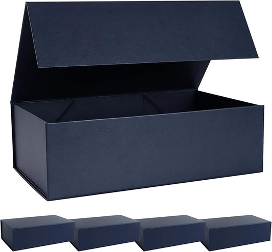 Navy Blue Gift Box with Magnetic Lids 13.8x8.3x4.4 in, Bridesmaid Groomsman Proposal Box, Large Rectangle Storage Box 5 Pack
