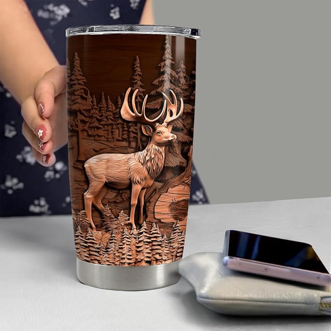 SANDJEST Deer Tumbler 20oz Stainless Steel Insulated Tumblers Coffee Travel Mug Cup Deer Gifts for Men Gift for Birthday Christmas