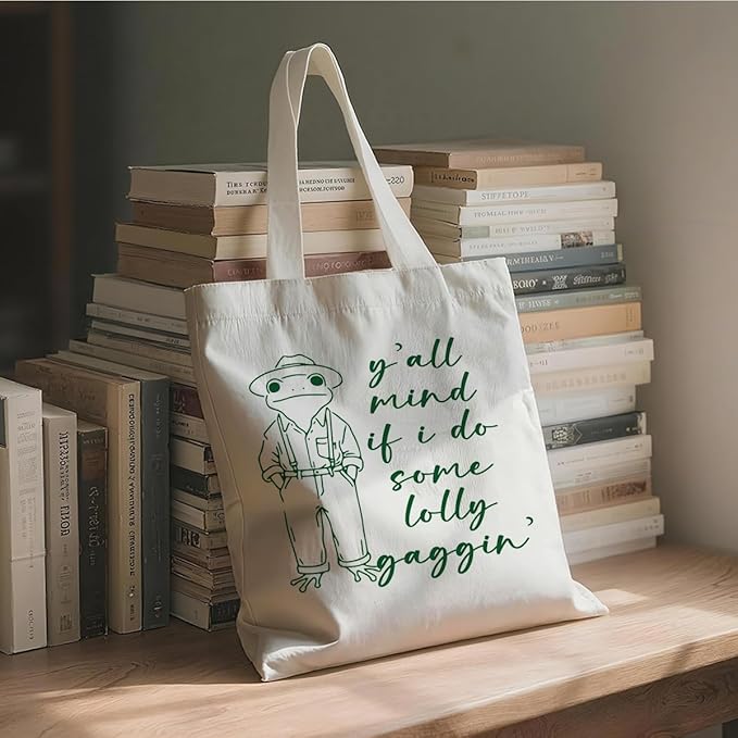 Funny Canvas Tote Bag for Women, Y'all Mind If I Do Some Lollygaggin' Reusable Shoulder Bags, Christmas Gifts to Friends and Family, Casual Canvas Totes for Work Traveling