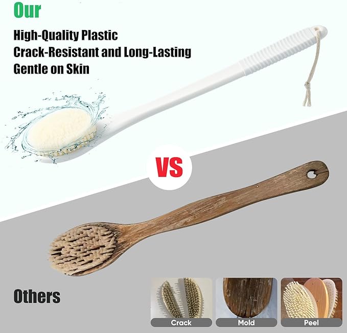 17-Inch Back Scrubber for Shower, Anti-Slip Exfoliating Body Brush for Bath, Gentle Back Brush for Shower for Men, and Women, Cleaning Skin for Smooth, Glowing Skin (White)