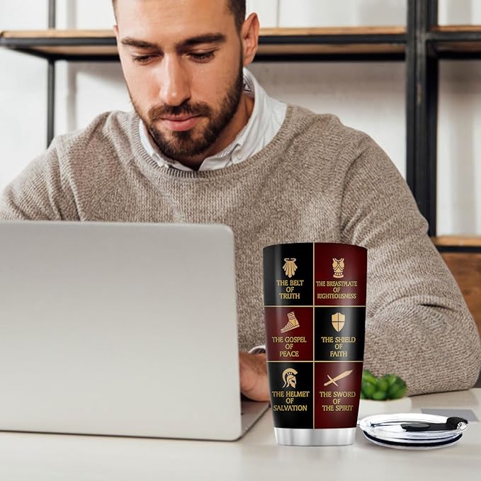 Jesuspirit Christian Gifts for Men, Women - Fathers Day, Pastor Appreciation Religious Gift For Men - Christian Coffee Mug - Armor Of God Stainless Steel Tumbler (Armor Of God, 20OZ)