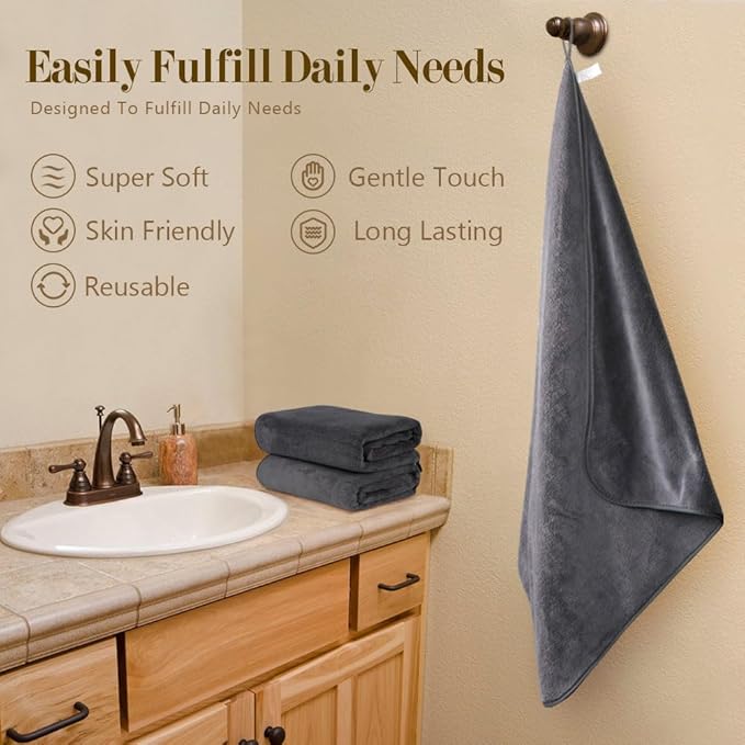 Orighty Bath Towels Pack of 2(27'' x 54'') - Soft Feel, Highly Absorbent, Quick Drying Microfiber for Body, Sport, Yoga, SPA, Fitness - Grey